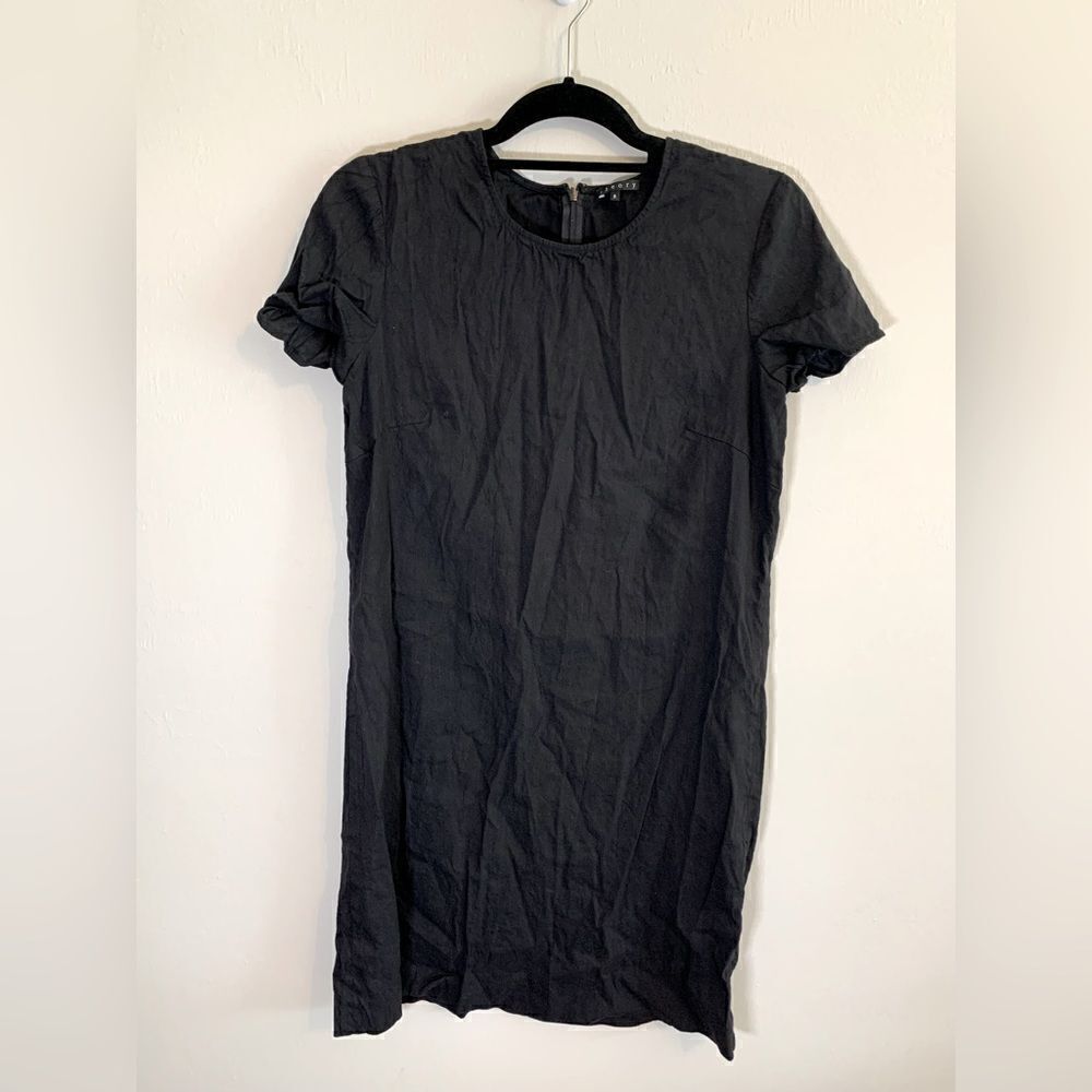 Theory Black Linen Blend Shift Dress size 8